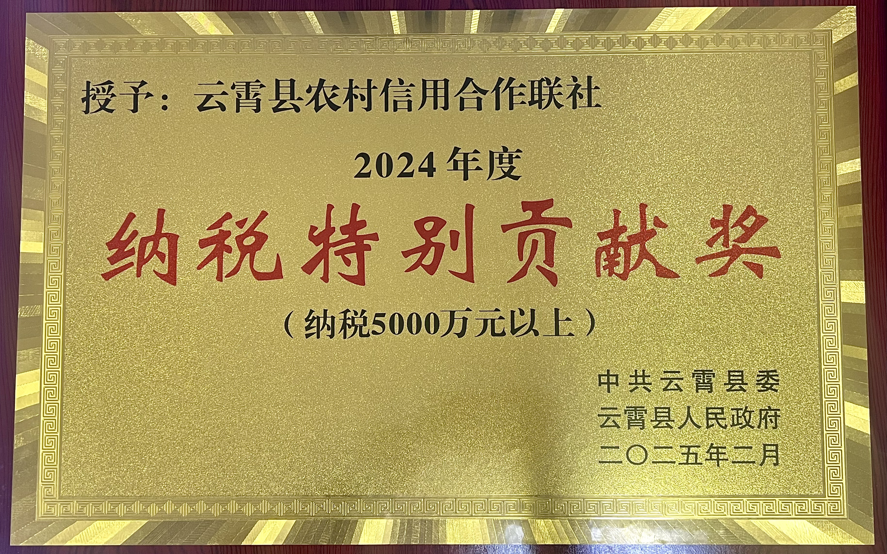 喜報|云霄農信聯社榮獲“2024年度突出經濟貢獻企業”稱號、“2024年度納稅特別貢獻獎”